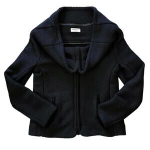 Veronique Leroy Paris Vintage Black Wool Knit Cowl Neck Jacket Short Coat